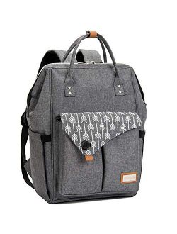Lekebaby Large Diaper Bag Backpack for Mom in Grey with Arrow Print