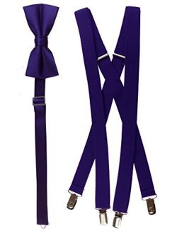 Matching Dark Purple Adjustable Suspender and Bow Tie Sets, Kids to Adults Sizing