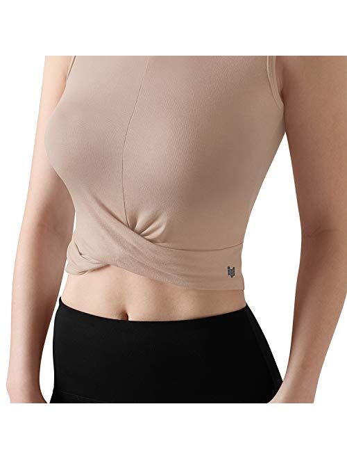 ODODOS Women's Long Sleeve Crop Tops See Through Slim Fitted Cross Wrap Shirts