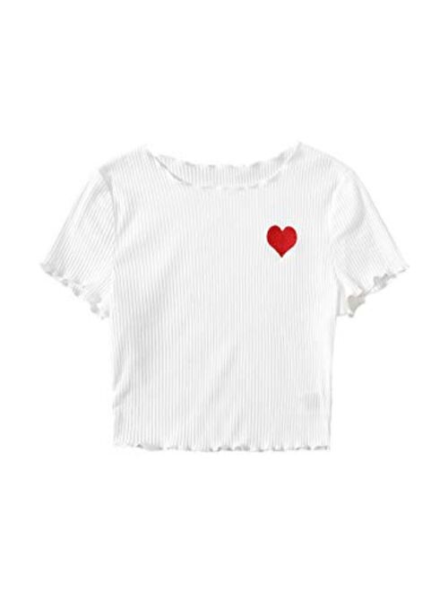 SweatyRocks Women's Solid Crew Neck Ribbed Knit Short Sleeve Crop Top T Shirts
