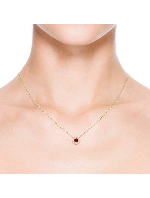 Round Natural Ruby Pendant Necklace with Diamond Halo in 14K Yellow Gold (4mm Ruby)