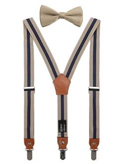 DEOBOX Suspenders for Boys & Bow Tie Set Adjustable with Strong Clips