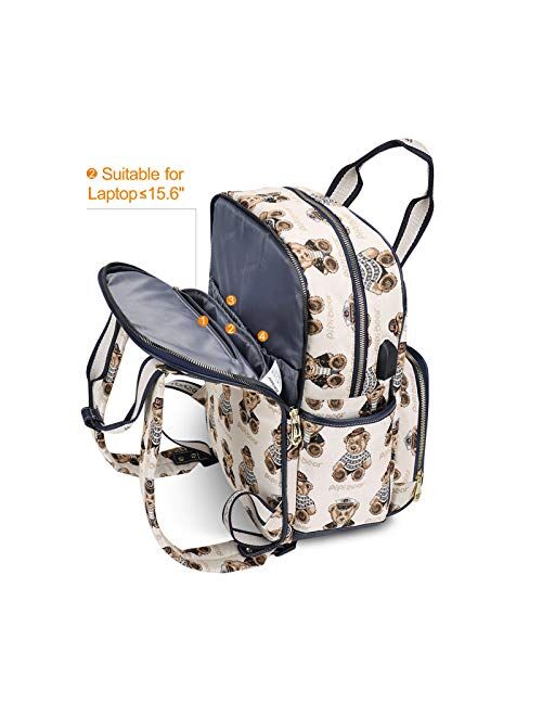 Diaper Bag Backpack,Pipi bear Travel Diaper Backpack with USB Charging Port and Changing Pad, Stylish Large Capacity Mummy Maternity Nappy Bag ( Cream )