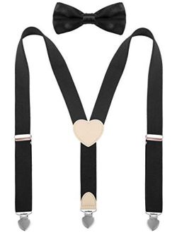 YJDS Suspenders for Boys and Bow Tie Set Y Back Heart-Shaped Clips