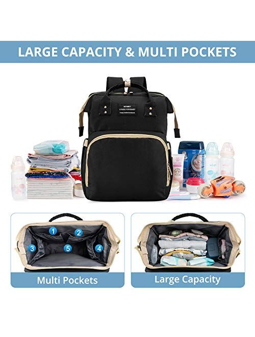 3 in 1 Diaper Bag Backpack with Changing Station, Waterproof Baby Bag with Auto Foldable Crib, Travel Bassinet with USB Charging Port and Shade Cloth (Grey)