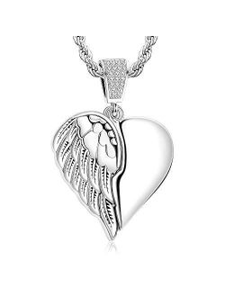Hanpabum Locket Necklace for Women Girls Engraved Necklace Angel Wings Heart Pendant Necklace