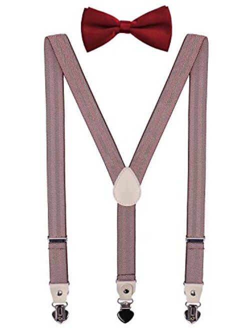 PZLE Mens Boys Suspenders and Bow Tie Adjustable Set for Wedding