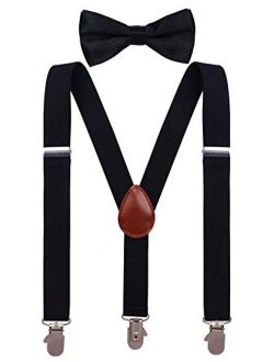 Shark Tooth Boys Suspenders and Bow Tie Set Elastic Y Style for Wedding&Formal Events
