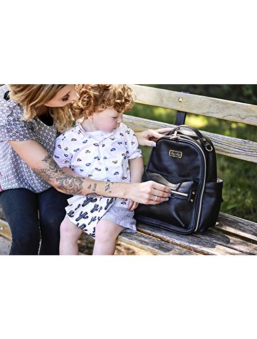 Itzy Ritzy Mini Diaper Bag Backpack – Chic Mini Diaper Bag Backpack with Vegan Leather Changing Pad, 8 Total Pockets (4 Internal and 4 External), Grab-Top Handle and Rubb
