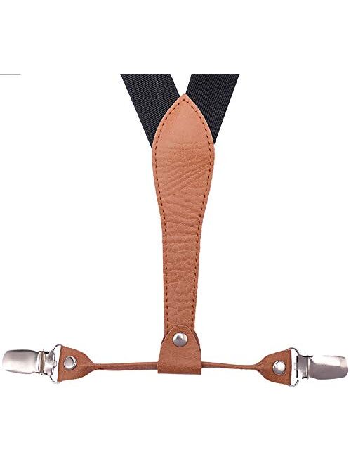 WDSKY Mens Boys Suspenders and Bow Tie Elastic with Leather Y-Back