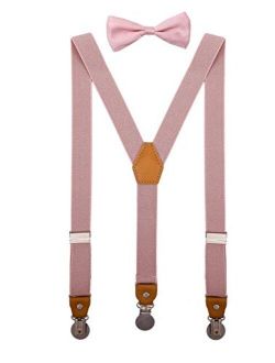 CEAJOO Men Boys Suspenders and Bow Tie Set Adjustable with Round Metal Clips