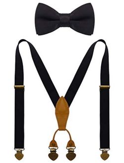 WDSKY Boys Suspenders and Bow Tie Set with Heart Clips Y Style Adjustable
