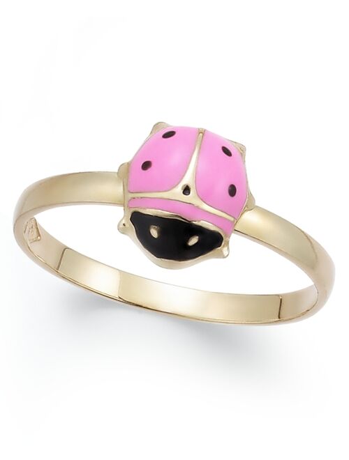Children's Pink and Black Epoxy Ladybug Ring in 14k Gold