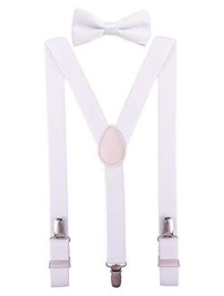 PZLE Men's Boys' Bow tie and Suspenders Set Adjustable Elastic