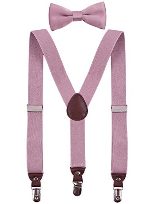 PZLE Men's Boys' Suspenders and Bow Tie Set Adjustable Y Back