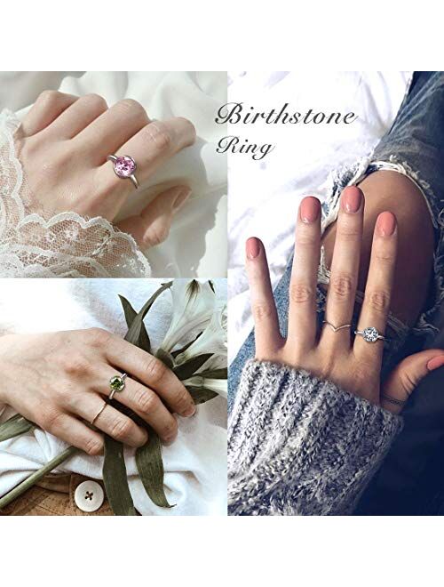 beautlace Birthstone Adjustable Rings Silver Plated Birth Stone Open Ring Birthday Gifts Jewelry for Girls and Women KR0036