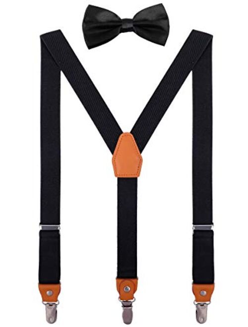DEOBOX Boys Suspenders and Bow Tie Set Adjustable for Wedding Party