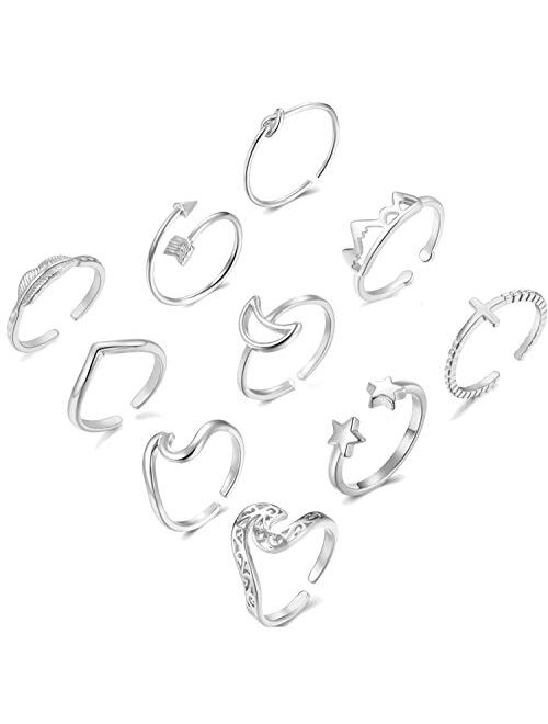 Dcfywl731 10PCS Rings for Teen Girls,Arrow Knot Wave Open Rings Kunckle Stackable Thumb Finger Rings Set for Teen Girls Hypoallergenic Sandals Jewelry
