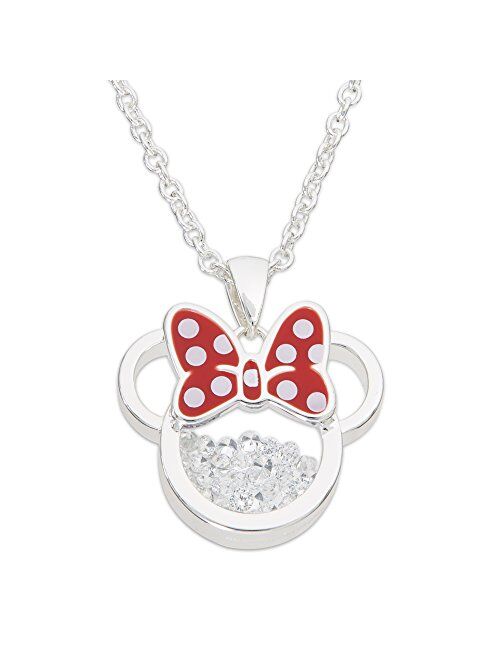 Disney Birthstone Women and Girls Jewelry Minnie Mouse Silver Plated Shaker Pendant Necklace, 18+2" Extender