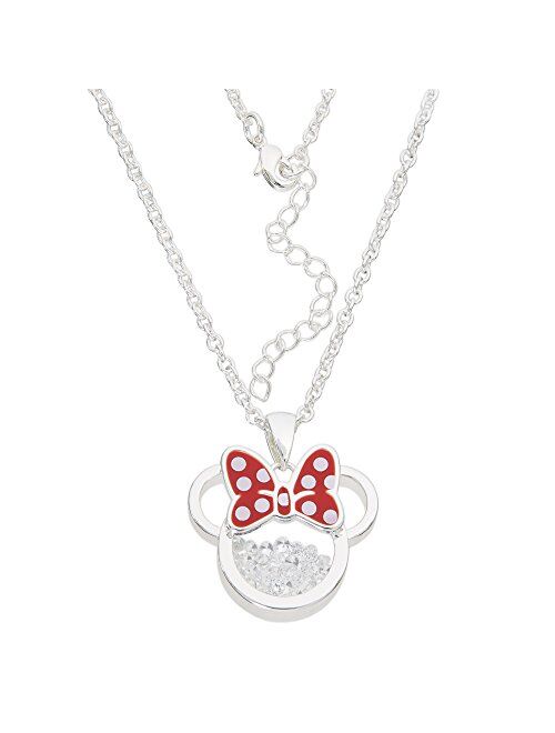 Disney Birthstone Women and Girls Jewelry Minnie Mouse Silver Plated Shaker Pendant Necklace, 18+2" Extender