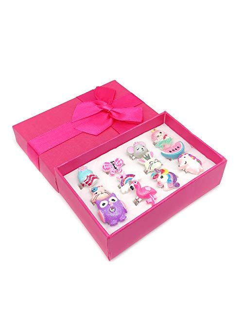 Elesa Miracle 12pcs Children Kids Little Girl Adjustable Mermaid Unicorn Jewelry Rings in Gift Box