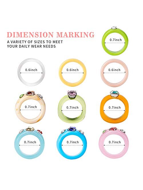 Sobly 10 Pcs Vintage Resin Acrylic Diamond Rings Colorful Index Finger Ring Cute Transparent Plastic Resin Band Ring Jewelry Trendy Unique Square Gem Ring for Girls and W