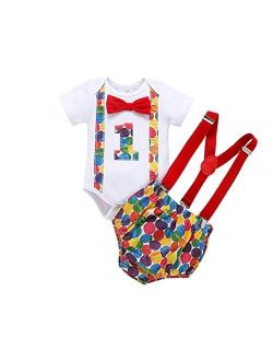 FORESTIME Baby Boys Short Sleeve Bow Tie Suit Bloomers Bowtie Adjustable Suspenders First Birthday Belt Pants