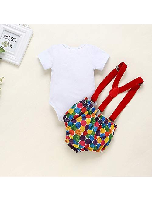 FORESTIME Baby Boys Short Sleeve Bow Tie Suit Bloomers Bowtie Adjustable Suspenders First Birthday Belt Pants