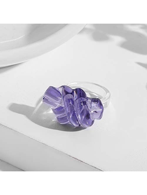 5 PCS Resin Ring with Pressed Flower, Y2K Fashion Acrylic Ring Kits for Women Girls Y2K Fashion Accessories Colorful Rings Vintage Jewelry Party Gift