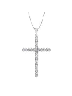 1/5 Carat to 1/2 Carat Diamond Cross Pendant Necklace in 14k White Gold (Silver Chain Included)