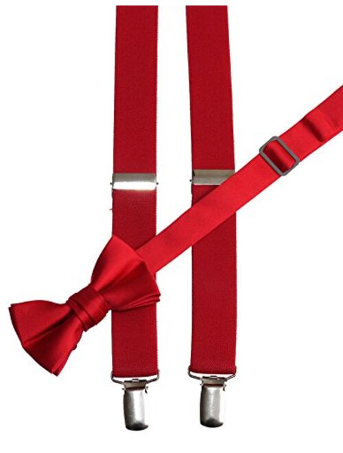 Tuxgear Mens Matching Adjustable Suspender and Bow Tie Sets in True Red