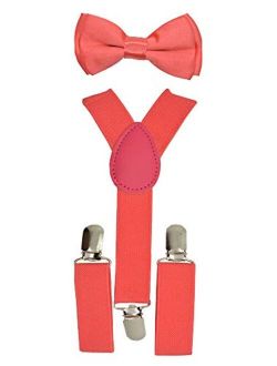CUTE Baby Toddler Kids Children Boys"Coral" Plain Elastic Suspender & Bow Tie Set