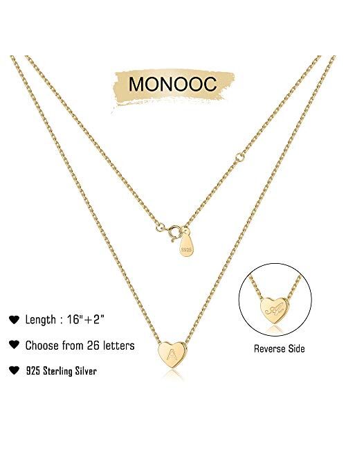 MONOOC 925 Sterling Silver Initial Necklace for Girls Women, Dainty Kids Jewerly for Girls Tiny Hypoallergenic Sterling Silver Gold Letter Initial Heart Necklace Jewelry 