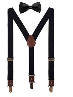 ORSKY Men Boys Suspenders and Bow Tie Adjustable with Copper Clips