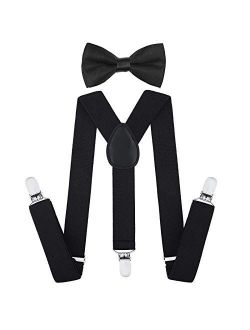 AWAYTR Child Kids Suspenders Bowtie Set - Adjustable Suspender Set for Boys and Girls