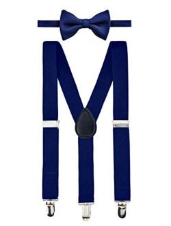 Retreez Boy's Suspender Bow Tie Set Solid Color Square Textured Pre-Tied Bow Tie