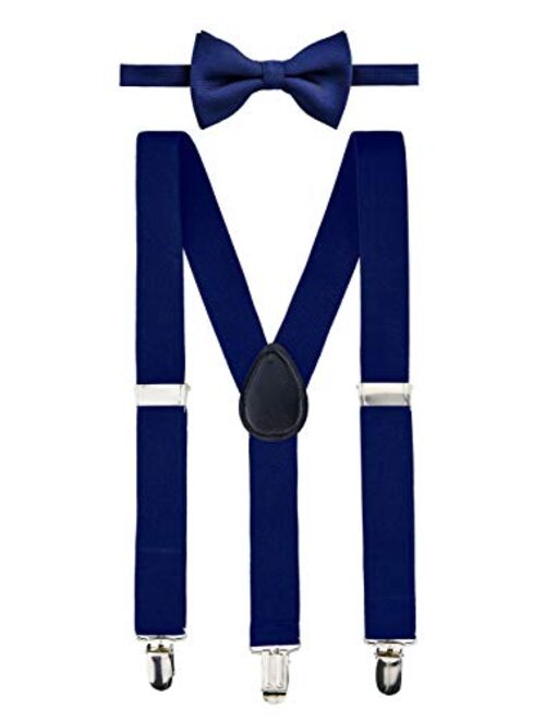 Retreez Boy's Suspender Bow Tie Set Solid Color Square Textured Pre-Tied Bow Tie