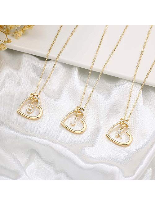 CZ Heart Pendant Initial Necklaces, 14K Gold Filled Heart Initial Necklaces for Teen Girls Women, Dainty Letter Necklace for Women Kids Girls Jewelry Cute Heart Necklace 