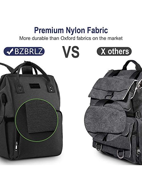 Diaper Bag Backpack, BZBRLZ Nylon Waterproof Large Unisex Baby Bags, Multifunction Travel Backpack for Mom and Dad with USB Port and Stroller Straps, Black