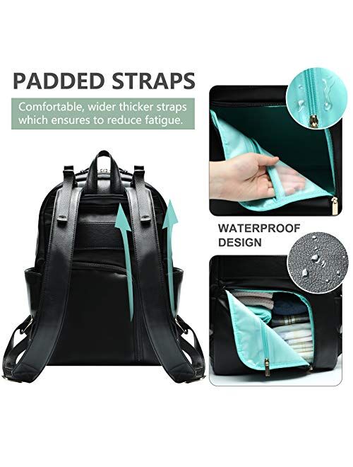 Diaper Bag Backpack Mominside Leather Diaper Bag for Mom and Dad Baby Bag for Boys and Girls with Insulated Pocket, Changing Pad, Stroller Straps, Large Capacity for Wet 