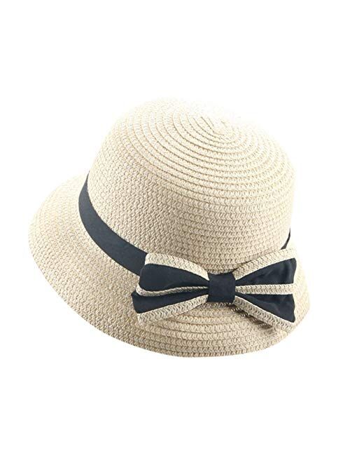 ZYYJ Ylqlbs Straw Hat Kids Hat Boy Girls Cute Hats Baby Breathable Bow Cap Summer Baby Hat Cap Children Breathable Hat (Color : Coffee)