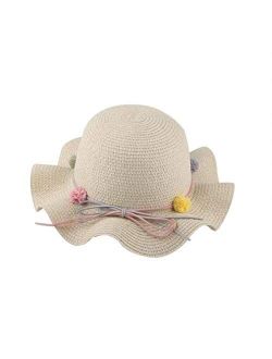 ZYYJ Ylqlbs Children Summer Visor Beach Wavy Sunhat Cap Bag Caps Kids Baby Girl Anti-UV Straw Hat (Color : Milk White)