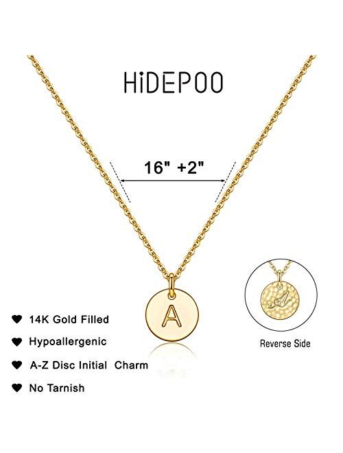Disc Initial Necklaces for Women Girls, 14K Gold Filled Dainty Round Disc Double Side Engraved Hammered Initial Necklace Personalized Letter Pendant Initial Necklaces Jew