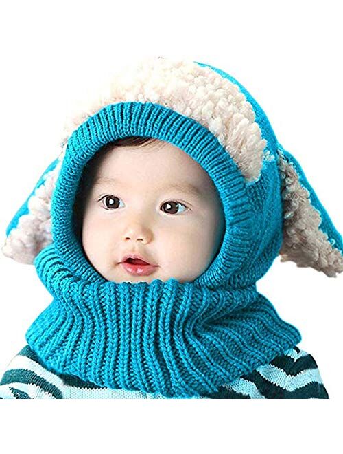 WZHZJ Autumn Winter Warm Cute Baby Knit Beanie Sheep Hat Cotton Scarf Earflap Knitted Cloaks Woollen Caps