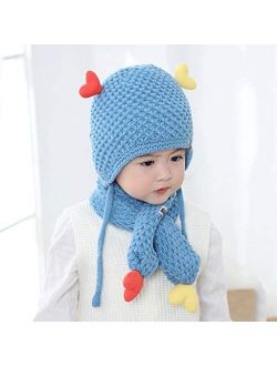 JJSPP 2Pcs Set Baby Boys Girls Hat Scarf Winter Ball Knitted Warm Beanie Protect Ear Cap Kids Scarves Caps Bonnet