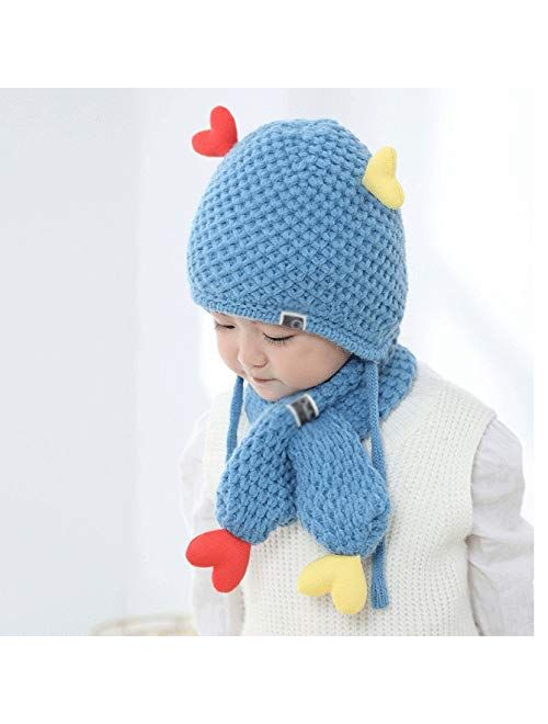 JJSPP 2Pcs Set Baby Boys Girls Hat Scarf Winter Ball Knitted Warm Beanie Protect Ear Cap Kids Scarves Caps Bonnet