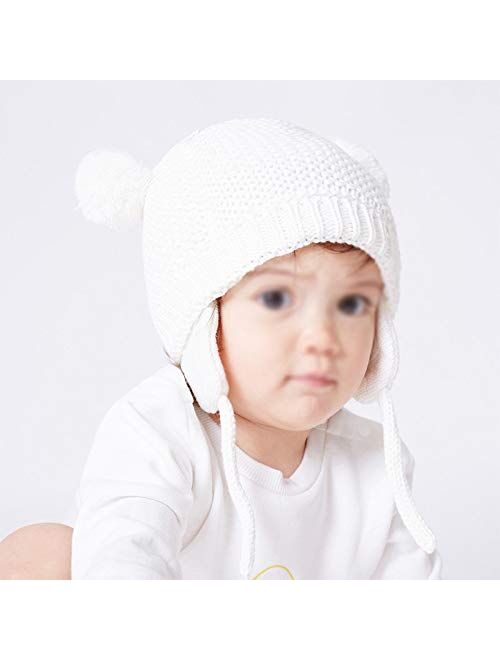 JJSPP Knitted Baby Hats Scarf Set Newborn Hats with Poms for Boys Baby Turban Beanie Caps for Girls Cotton Winter Headwear (Color : Navy Blue)