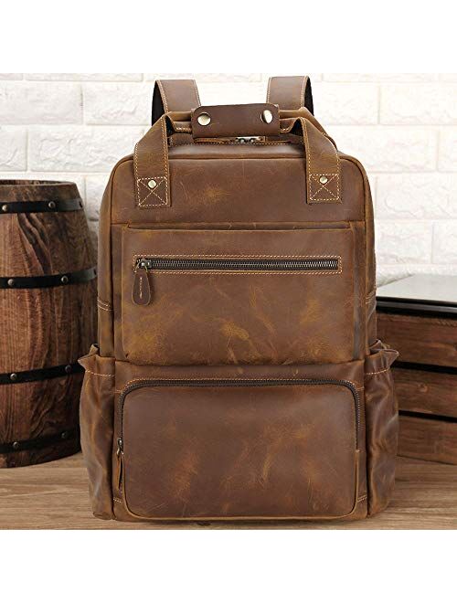 TIDING Men's Leather Backpack 17.3" Laptop Backpack Large Capacity Business Travel Office Daypacks