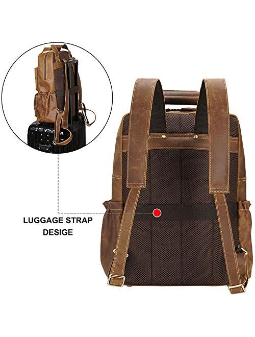 TIDING Men's Leather Backpack 17.3" Laptop Backpack Large Capacity Business Travel Office Daypacks