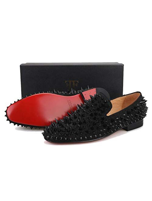 FERUCCI Men Black Spikes Slippers Loafers Flat with Crystal GZ Rhinestone
